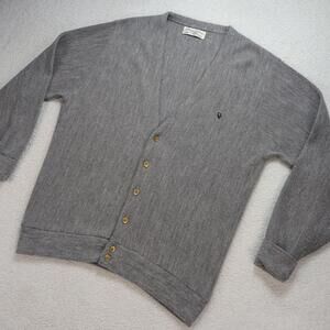 Vintage Christian Dior Monsieur Mens XL Cardigan Sweater Cuffed Made in USA Gray